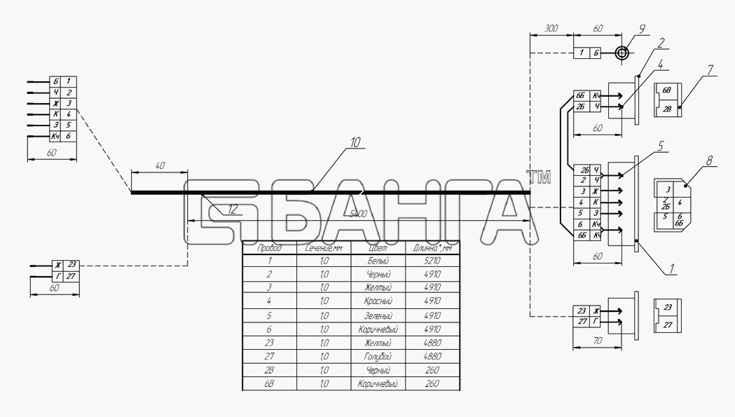 НефАЗ НефАЗ-8332 (2009) Схема Пучок проводов от тягача к прицепу